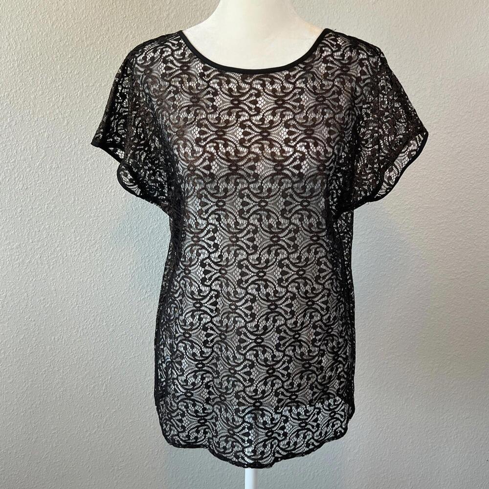 Ann Taylor Sheer Floral Lace Blouse Bronze/Black Size XS